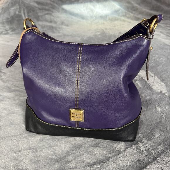 VTG Dooney & Bourke Bag Sophie Hobo Pebble Leather Navy Blue Red Lining 90s - Picture 15 of 15